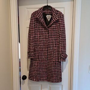 Marvin Richards Pink Houndstooth Vintage Coat Womens M Long Wool Blend Outerwear